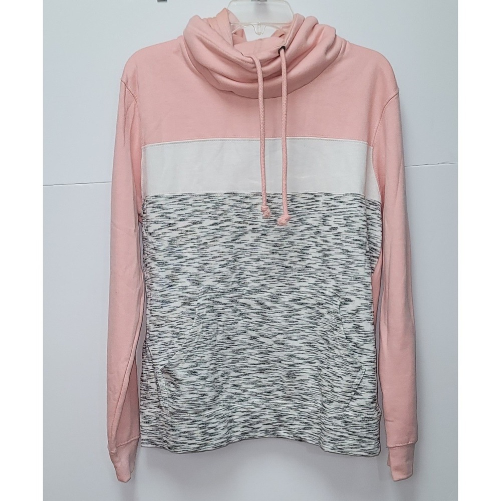 Black Jack Color-Block Cowl-Neck Pullover Hooded Sweatshirt Preppy Streetwear S